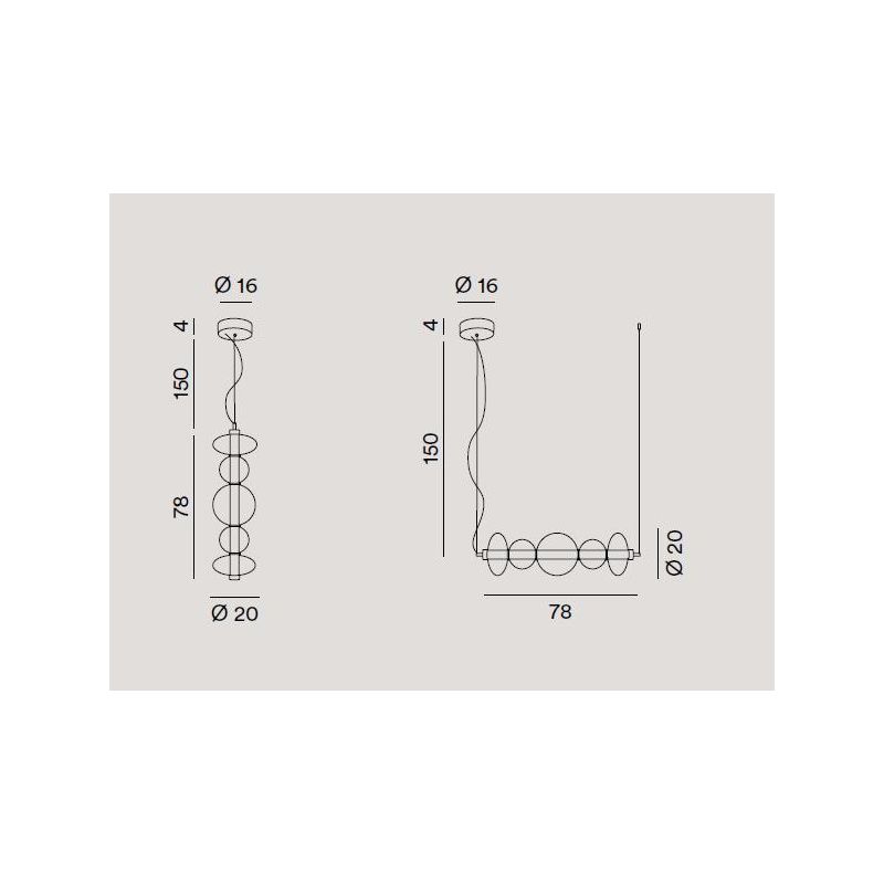 8163 BUBBLES SOSPENSIONE ORO CON VETRI TRASPARENTI LED 38W LUCE 3000K MONTAGGIO VERTICALE O ORIZZONTALE