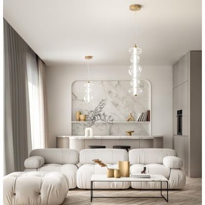 8162 BUBBLES SOSPENSIONE ORO CON VETRI TRASPARENTI LED 24W LUCE 3000K MONTAGGIO VERTICALE O ORIZZONTALE