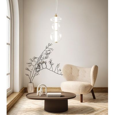 8162 BUBBLES SOSPENSIONE ORO CON VETRI TRASPARENTI LED 24W LUCE 3000K MONTAGGIO VERTICALE O ORIZZONTALE