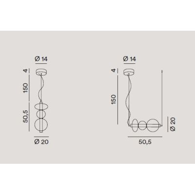 8162 BUBBLES SOSPENSIONE ORO CON VETRI TRASPARENTI LED 24W LUCE 3000K MONTAGGIO VERTICALE O ORIZZONTALE