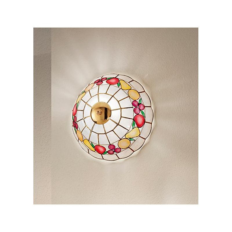 H5502 COCKTAIL APPLIQUE PLAFONIERA ROTONDA D30 CM IN VETRO TIFFANY MADREPERLA COLORATA