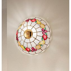 H5502 COCKTAIL APPLIQUE PLAFONIERA ROTONDA D30 CM IN VETRO TIFFANY MADREPERLA COLORATA