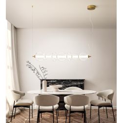 8164 BUBBLES SOSPENSIONE ORO CON VETRI TRASPARENTI LED 50W LUCE 3000K MONTAGGIO VERTICALE O ORIZZONTALE