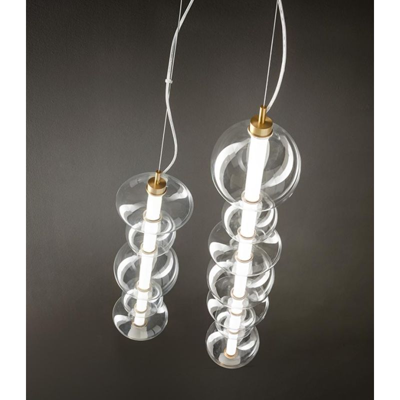 8164 BUBBLES SOSPENSIONE ORO CON VETRI TRASPARENTI LED 50W LUCE 3000K MONTAGGIO VERTICALE O ORIZZONTALE