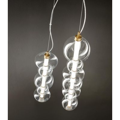 8164 BUBBLES SOSPENSIONE ORO CON VETRI TRASPARENTI LED 50W LUCE 3000K MONTAGGIO VERTICALE O ORIZZONTALE
