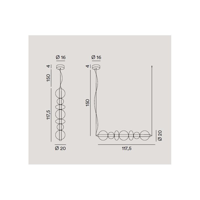 8164 BUBBLES SOSPENSIONE ORO CON VETRI TRASPARENTI LED 50W LUCE 3000K MONTAGGIO VERTICALE O ORIZZONTALE