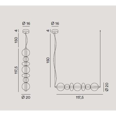 8164 BUBBLES SOSPENSIONE ORO CON VETRI TRASPARENTI LED 50W LUCE 3000K MONTAGGIO VERTICALE O ORIZZONTALE