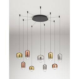 8159 HUNTER SOSPENSIONE DECENTRATA LED 45W LUCE 3000K CON 9 LUCI IN VETRO SPECCHIATO COLORATO MODERNO 2