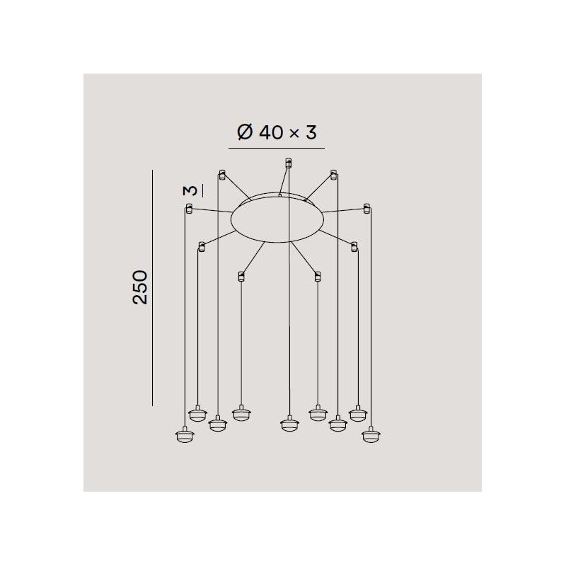 8159 HUNTER SOSPENSIONE DECENTRATA LED 45W LUCE 3000K CON 9 LUCI IN VETRO SPECCHIATO COLORATO MODERNO