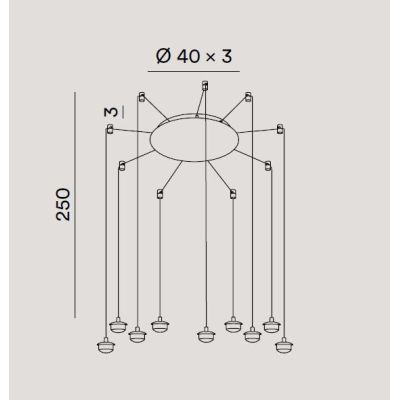8159 HUNTER SOSPENSIONE DECENTRATA LED 45W LUCE 3000K CON 9 LUCI IN VETRO TRASPARENTE E ORO SPECCHIATO MODERNO
