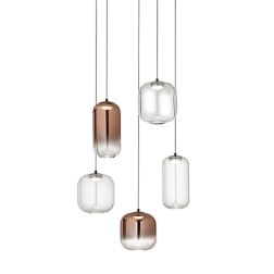 8158 HUNTER SOSPENSIONE CON DECENTRO LED 25W LUCE 3000K CON 5 LUCI IN VETRO TRASPARENTE E RAME SPECCHIATO MODERNO 2