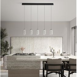 8160 HUNTER SOSPENSIONE LINEARE NERA LED 25W LUCE 3000K CON 5 LUCI DIFFUSORI IN VETRO TRASPARENTE MODERNA 2