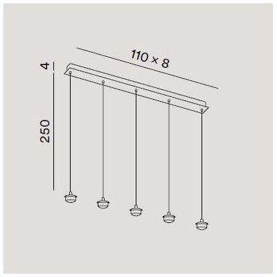 8160 HUNTER SOSPENSIONE LINEARE NERA LED 25W LUCE 3000K CON 5 LUCI DIFFUSORI IN VETRO TRASPARENTE MODERNA
