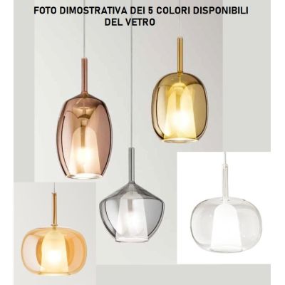 RAIN SOSPENSIONE LINEARE 5 LUCI BASE NERA CON DIFFUSORI IN VETRO RAME SPECCHIATO MODERNA