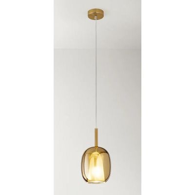 8252 RAIN SOSPENSIONE SINGOLA ALLUNGATA MODERNA BASE OTTONE CON DIFFUSORE IN VETRO D17.5 CM IN 5 COLORI