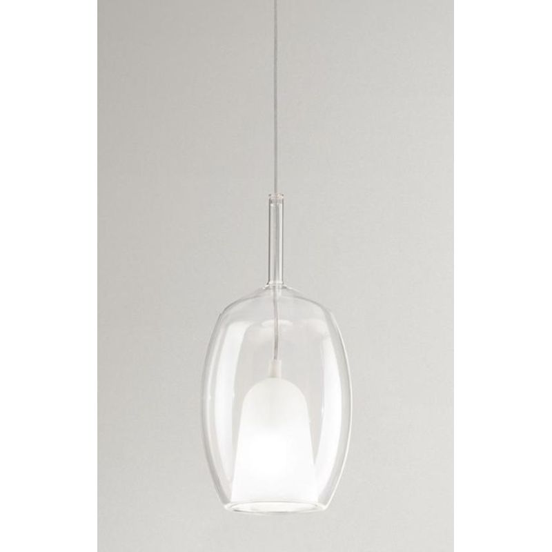 8254 RAIN SOSPENSIONE SINGOLA ALLUNGATA MODERNA BASE CROMO CON DIFFUSORE IN VETRO D17 CM IN 5 COLORI