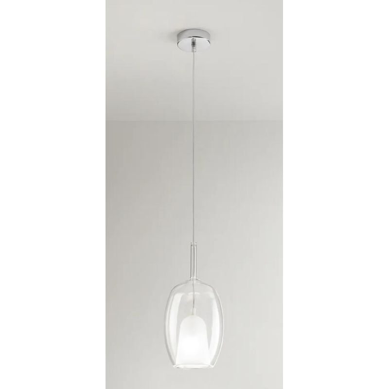 8254 RAIN SOSPENSIONE SINGOLA ALLUNGATA MODERNA BASE CROMO CON DIFFUSORE IN VETRO D17 CM IN 5 COLORI