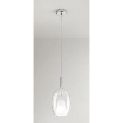 8254 RAIN SOSPENSIONE SINGOLA ALLUNGATA MODERNA BASE CROMO CON DIFFUSORE IN VETRO D17 CM IN 5 COLORI