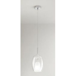 8254 RAIN SOSPENSIONE SINGOLA ALLUNGATA MODERNA BASE CROMO CON DIFFUSORE IN VETRO D17 CM IN 5 COLORI