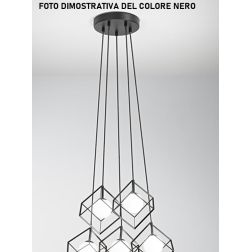 CUBE SOSPENSIONE MODERNA CON 3 CUBI IN METALLO NERO O ORO DIFFUSORI IN VETRO LAMPADINE ATTACCO G9 2