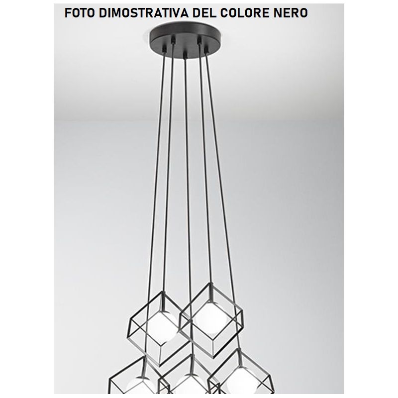 CUBE SOSPENSIONE MODERNA CON 3 CUBI IN METALLO NERO O ORO DIFFUSORI IN VETRO LAMPADINE ATTACCO G9