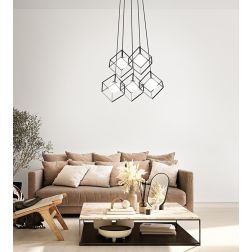 CUBE SOSPENSIONE MODERNA CON 5 CUBI IN METALLO NERO O ORO DIFFUSORI IN VETRO LAMPADINE ATTACCO G9