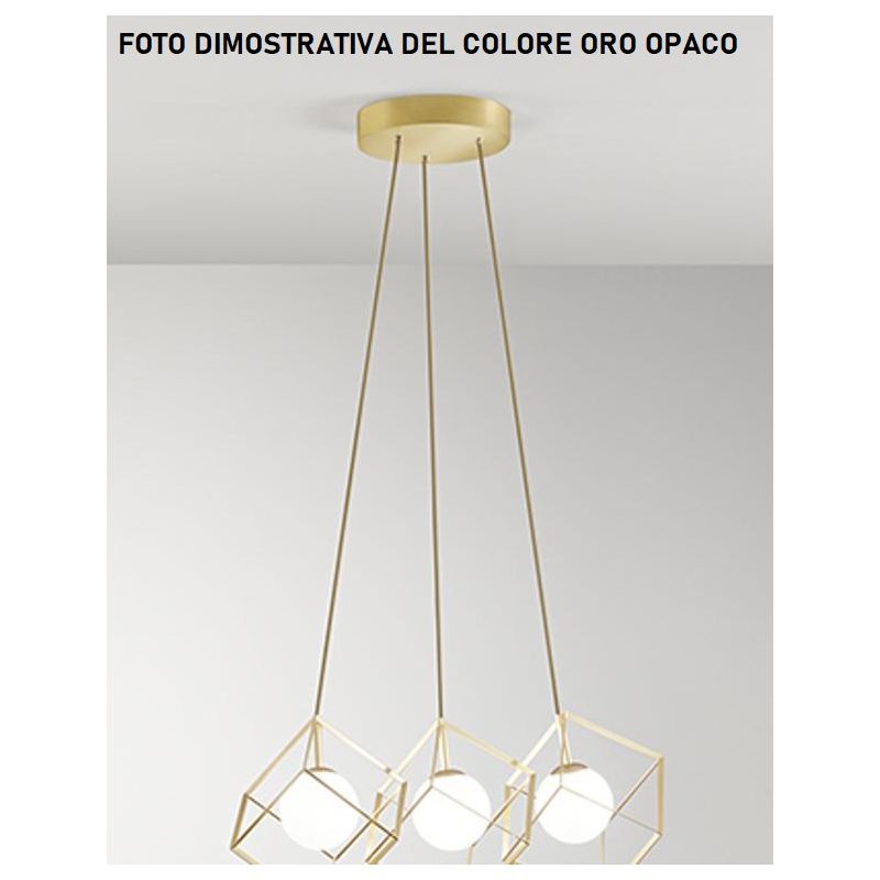 CUBE SOSPENSIONE MODERNA CON 5 CUBI IN METALLO NERO O ORO DIFFUSORI IN VETRO LAMPADINE ATTACCO G9