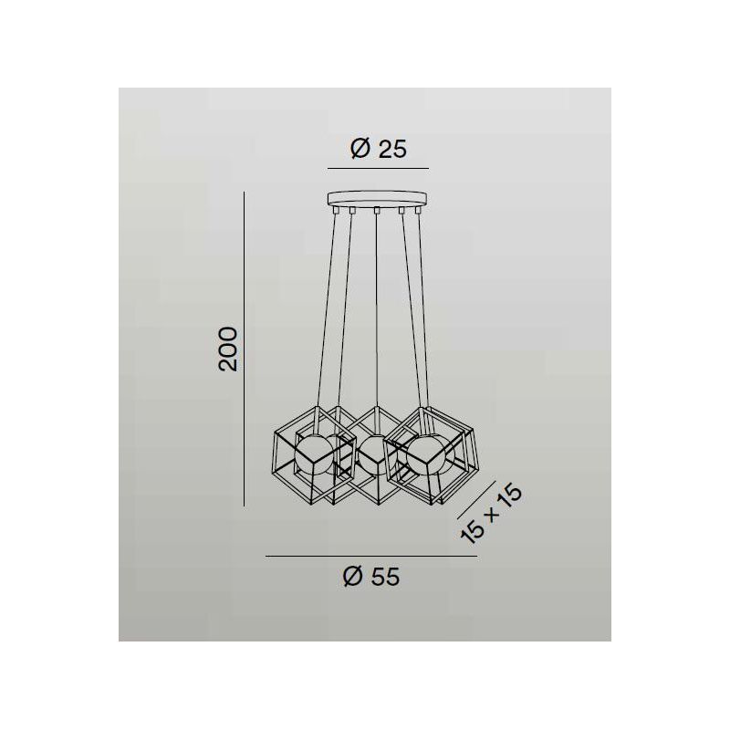 CUBE SOSPENSIONE MODERNA CON 5 CUBI IN METALLO NERO O ORO DIFFUSORI IN VETRO LAMPADINE ATTACCO G9