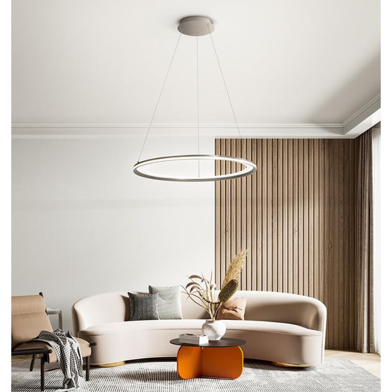 EDGE SOSPENSIONE AD ANELLO BIANCA O GRIGIA BIEMISSIONE 2 MISURE LED INTEGRATO LUCE 3000K MODERNA