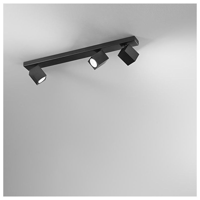 ODDY FARETTO A 3 LUCI CON SPOT QUADRATI DA SOFFITTO O PARETE ORIENTABILE METALLO BIANCO O NERO LAMPADINE 3XGU10