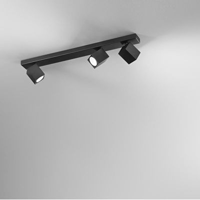 ODDY FARETTO A 3 LUCI CON SPOT QUADRATI DA SOFFITTO O PARETE ORIENTABILE METALLO BIANCO O NERO LAMPADINE 3XGU10
