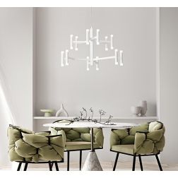 CANDLES LAMPADARIO MODERNO D70 CM ALLUMINIO COLOR ORO O BIANCO LED 68W LUCE 3000K DIMMERABILE BIEMISSIONE