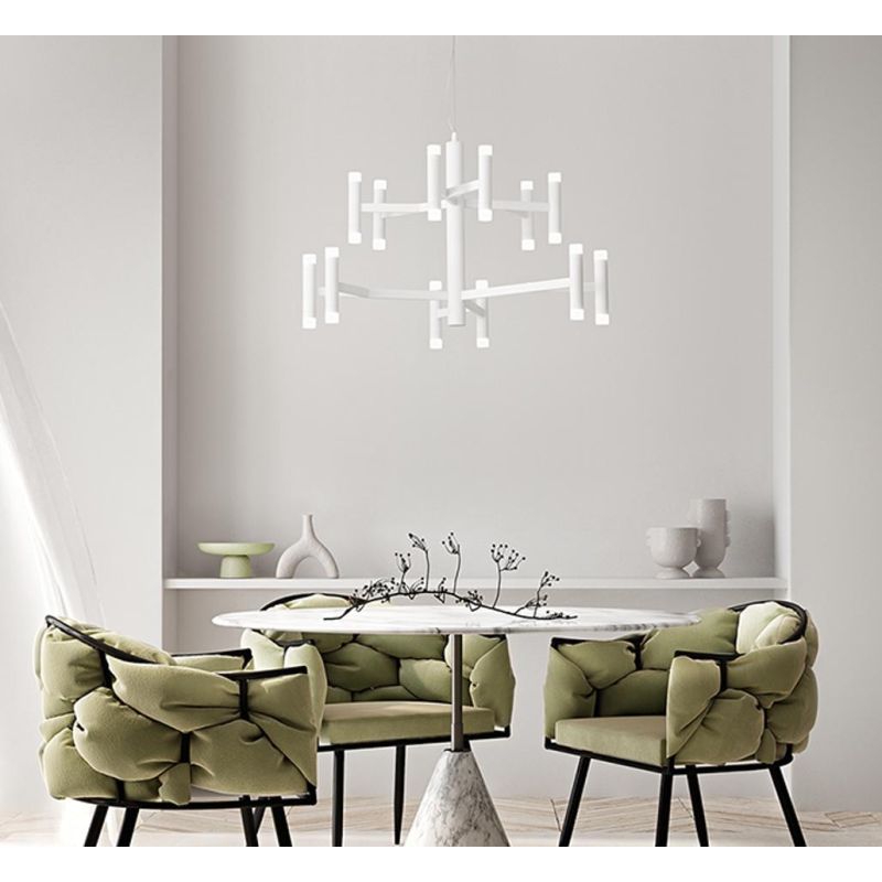 CANDLES LAMPADARIO MODERNO D70 CM ALLUMINIO COLOR ORO O BIANCO LED 68W LUCE 3000K DIMMERABILE BIEMISSIONE