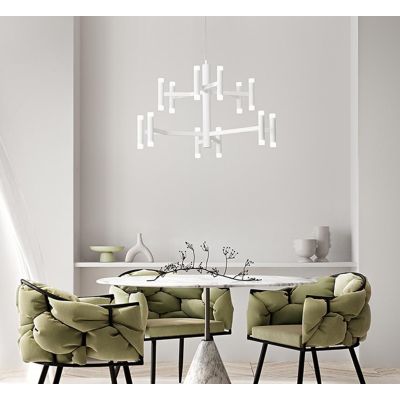 CANDLES LAMPADARIO MODERNO D70 CM ALLUMINIO COLOR ORO O BIANCO LED 68W LUCE 3000K DIMMERABILE BIEMISSIONE