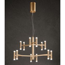 CANDLES LAMPADARIO MODERNO D70 CM ALLUMINIO COLOR ORO O BIANCO LED 68W LUCE 3000K DIMMERABILE BIEMISSIONE 2