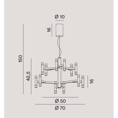 CANDLES LAMPADARIO MODERNO D70 CM ALLUMINIO COLOR ORO O BIANCO LED 68W LUCE 3000K DIMMERABILE BIEMISSIONE