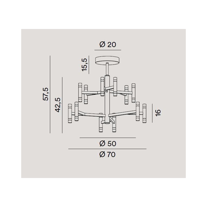 CANDLES PLAFONIERA MODERNA D70 CM ALLUMINIO COLOR ORO O BIANCO LED 68W LUCE 3000K DIMMERABILE BIEMISSIONE