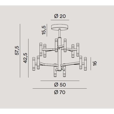 CANDLES PLAFONIERA MODERNA D70 CM ALLUMINIO COLOR ORO O BIANCO LED 68W LUCE 3000K DIMMERABILE BIEMISSIONE