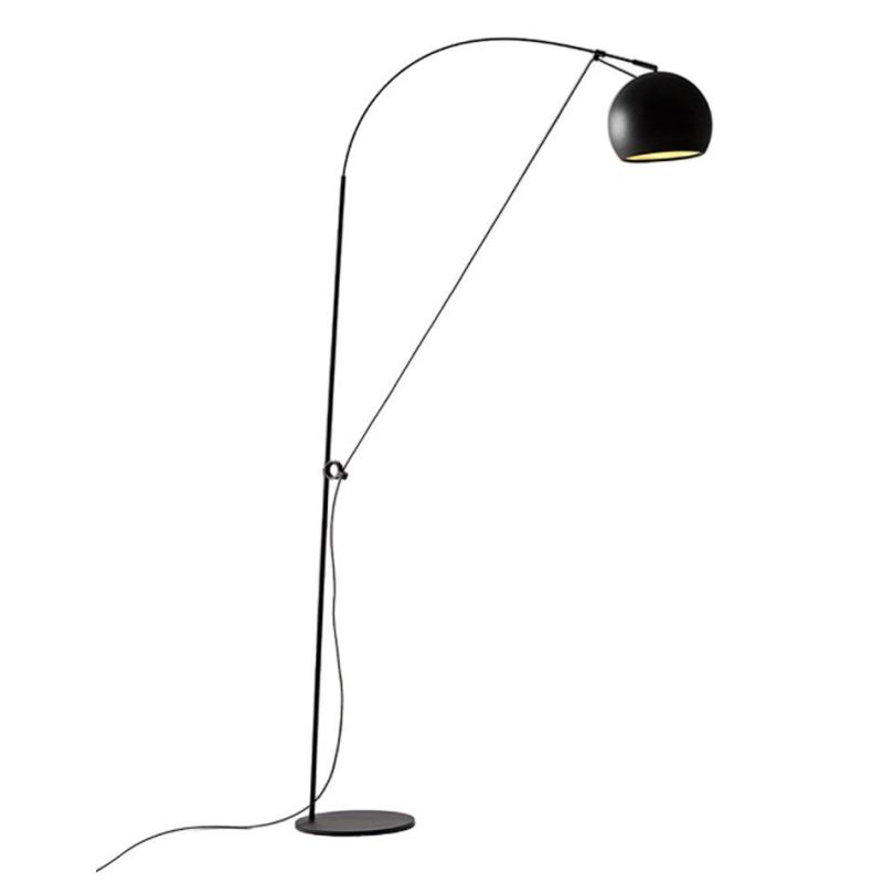 PULLEY PIANTANA AD ARCO NERA/ORO CON CARRUCOLA E DIFFUSORE ORIENTABILE LAMPADINA E27 DESIGN MODERNO