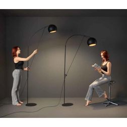 PULLEY PIANTANA AD ARCO NERA/ORO CON CARRUCOLA E DIFFUSORE ORIENTABILE LAMPADINA E27 DESIGN MODERNO 2