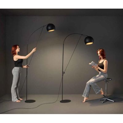 PULLEY PIANTANA AD ARCO NERA/ORO CON CARRUCOLA E DIFFUSORE ORIENTABILE LAMPADINA E27 DESIGN MODERNO