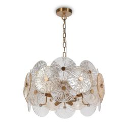 ASTER LAMPADARIO ELEGANTE D60 CM COLOR ORO CON VETRI TRASPARENTI SFUMATI AMBRA LAMPADINE 8XE14 CLASSICO