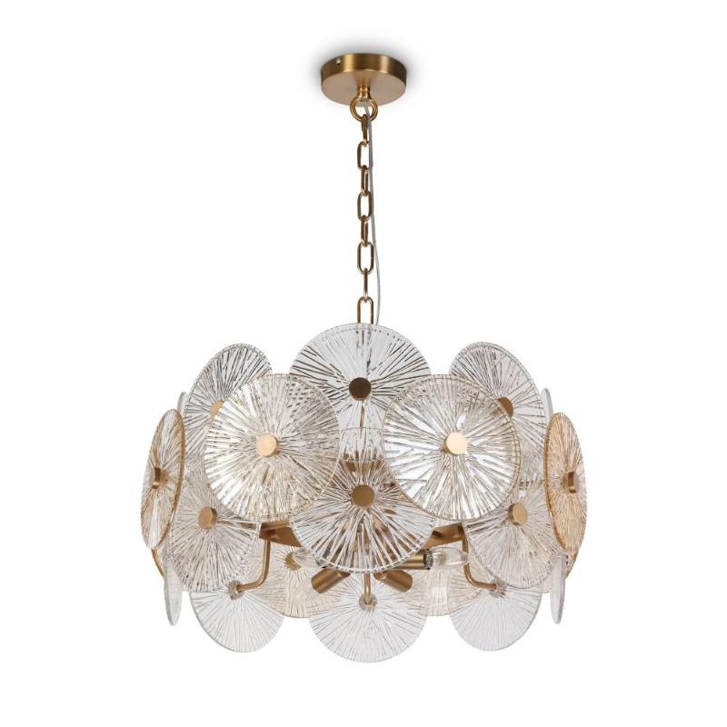 ASTER LAMPADARIO ELEGANTE D60 CM COLOR ORO CON VETRI TRASPARENTI SFUMATI AMBRA LAMPADINE 8XE14 CLASSICO