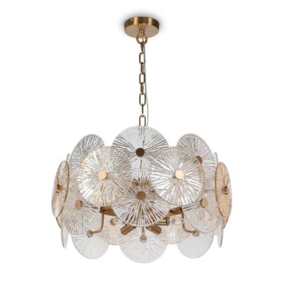 ASTER LAMPADARIO ELEGANTE D60 CM COLOR ORO CON VETRI TRASPARENTI SFUMATI AMBRA LAMPADINE 8XE14 CLASSICO