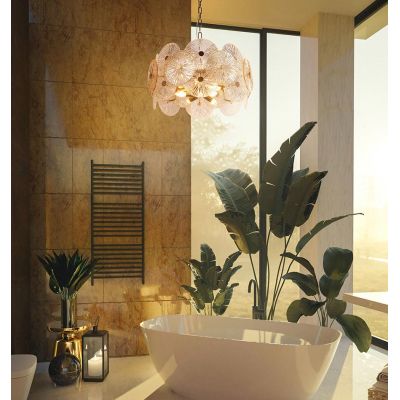 ASTER LAMPADARIO ELEGANTE D60 CM COLOR ORO CON VETRI TRASPARENTI SFUMATI AMBRA LAMPADINE 8XE14 CLASSICO