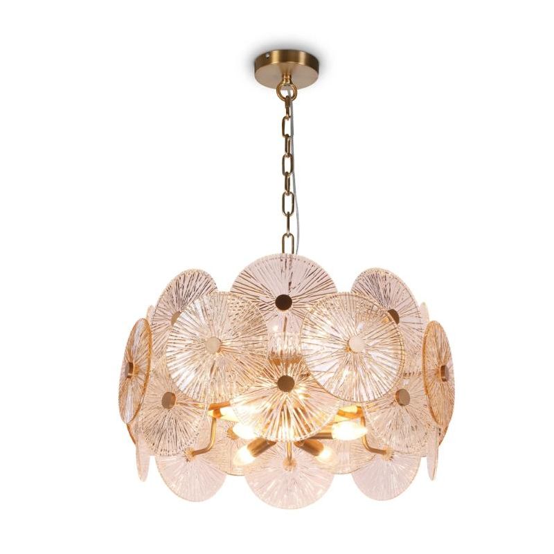 ASTER LAMPADARIO ELEGANTE D60 CM COLOR ORO CON VETRI TRASPARENTI SFUMATI AMBRA LAMPADINE 8XE14 CLASSICO