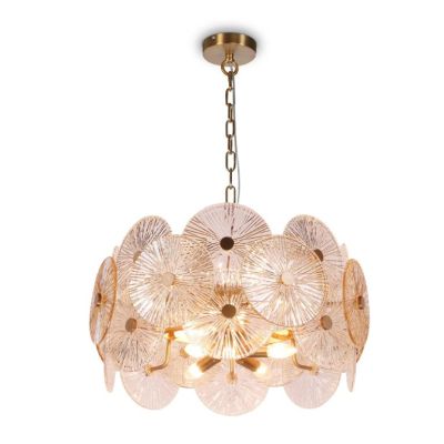 ASTER LAMPADARIO ELEGANTE D60 CM COLOR ORO CON VETRI TRASPARENTI SFUMATI AMBRA LAMPADINE 8XE14 CLASSICO