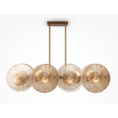 ASTER SOSPENSIONE ELEGANTE LARGHEZZA 100 CM COLOR ORO CON VETRI TRASPARENTI SFUMATI AMBRA LAMPADINE 8XE14