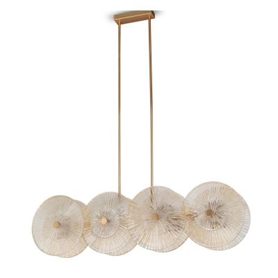 ASTER SOSPENSIONE ELEGANTE LARGHEZZA 100 CM COLOR ORO CON VETRI TRASPARENTI SFUMATI AMBRA LAMPADINE 8XE14