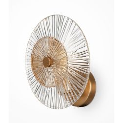 ASTER APPLIQUE ROTONDA ELEGANTE D28 CM COLOR ORO CON VETRI TRASPARENTI SFUMATI AMBRA LAMPADINA 1XE14